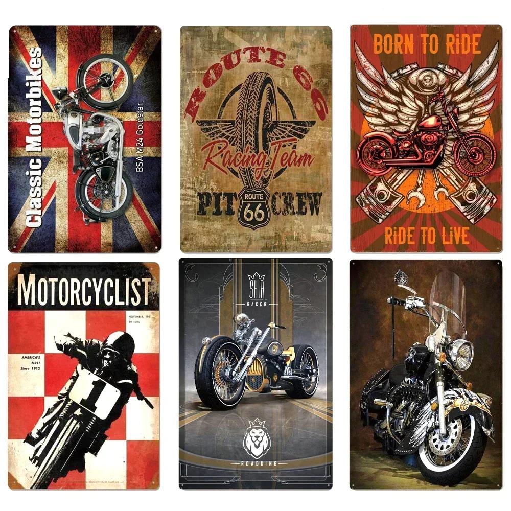 Signs Vintage Shabby Metal Tin Sign Motorcycle Rider Poster Art Tinplate Plaques Garage Motor Club Decor Painting Art Wall Plate