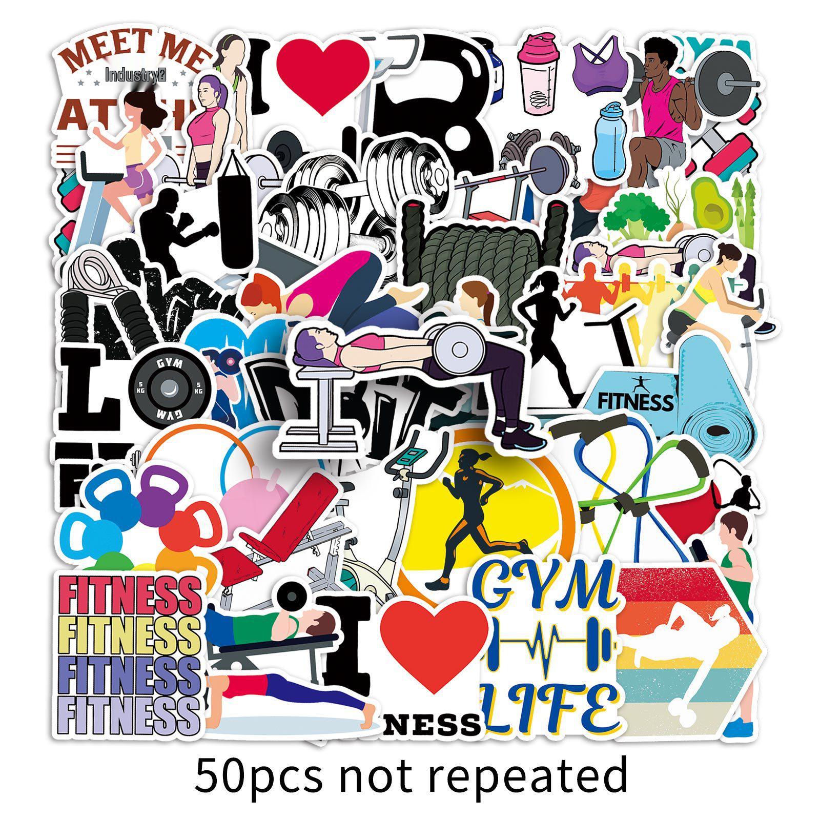 50 Fitness-Themed Waterproof Decorative Stickers for Notebooks & Planners