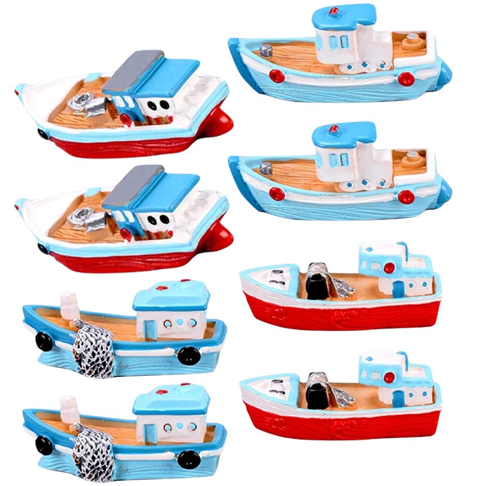 8 Pcs Mediterranean Fishing Boat Miniature Ornament Resin Model Decor Accessories Marine Decoration Sea Christmas Ship