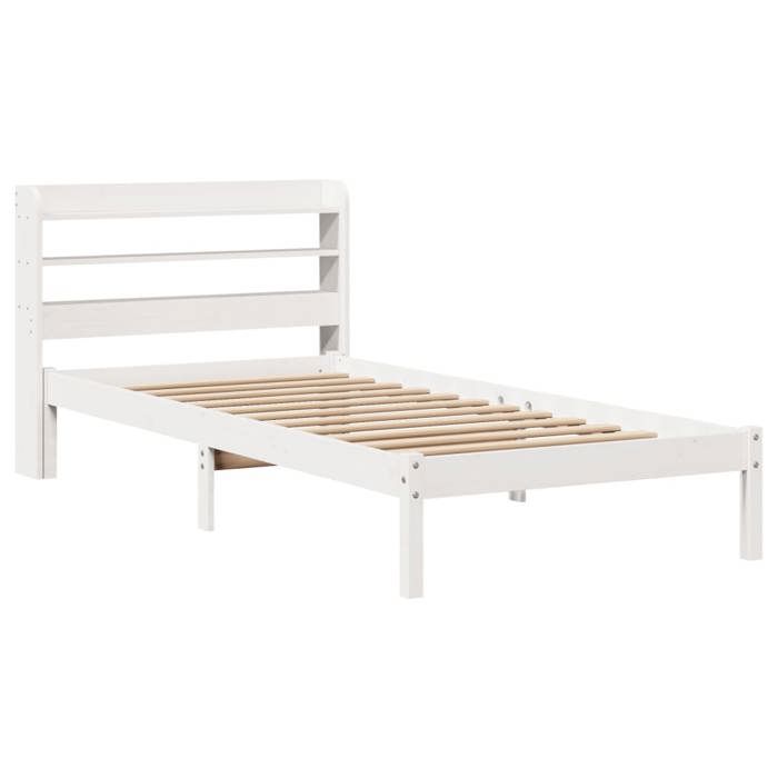 VidaXL Cadre de lit avec tête de lit blanc 90x200cm bois de pin massif, lit, mobilier de chambre, lit en bois, lit simple, 3306536