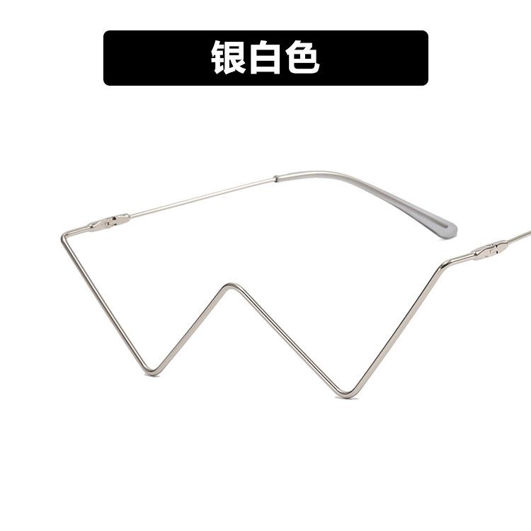 No Piece Personalized Metal Diamond-Encrusted Glasses Frame Trendy Half Frame Street Shot W-Shaped Decorative Frame