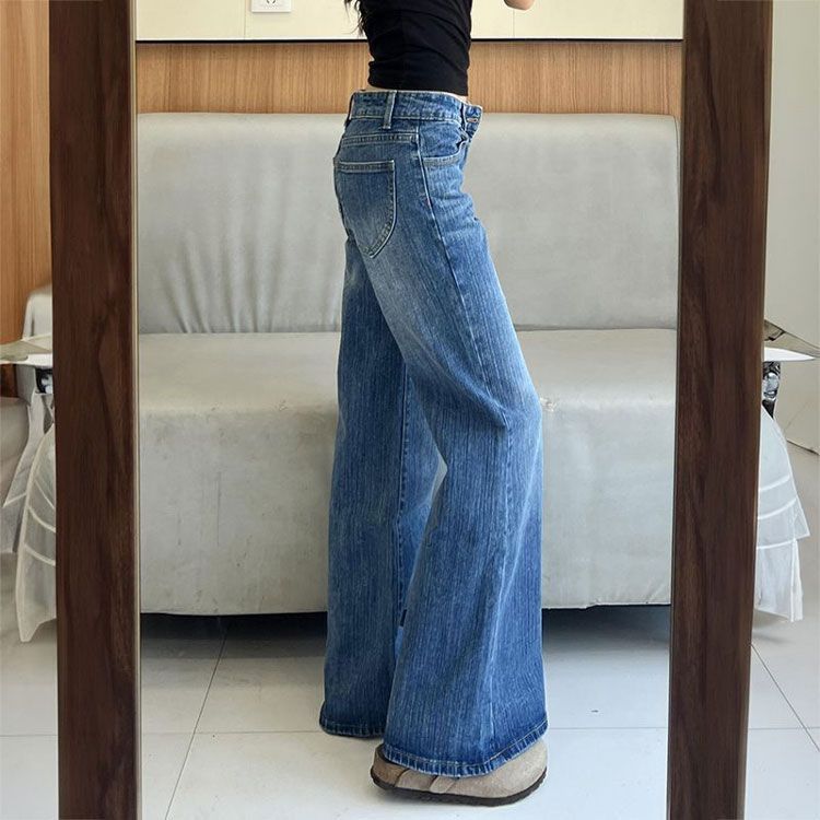 Micro Flared Low Waisted Jeans Straight Autumn Smaller People Hundred Versatile Non-Patchy Legs Loose Micro Flared Trousers Women Long Denim Pants