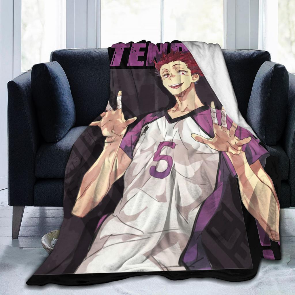 Haikyuu Tendou Decken Fleece Bedruckt Hinata Karasuno Volleyball Kageyama Überwurfdecken für Bettwäsche Outdoor Plüsch Dünne Steppdecke