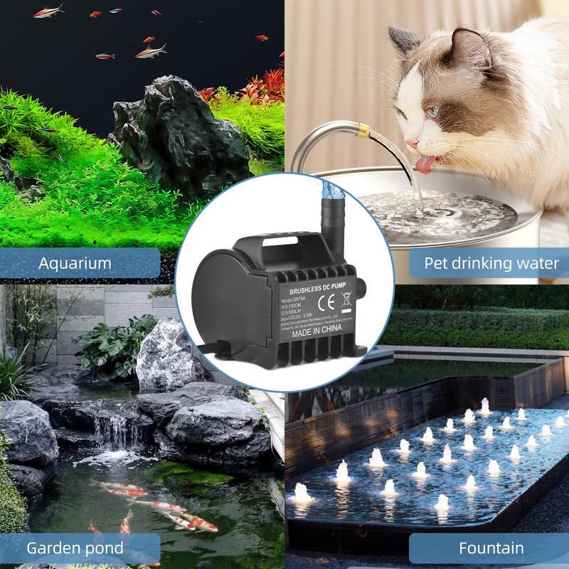 Submersible Water Pump Electric 500L/H Small Fountain Pump with Max 4.9ft Lift, 6.5ft USB Cable and Suction Cup Base Portable