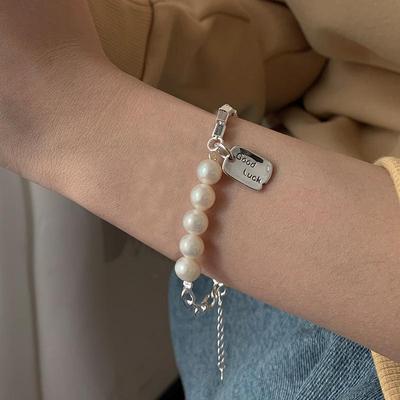 Bracciale con perle finte per donne e ragazze, alla moda, dolce ed elegante, carta di buona fortuna, regali di gioielli per la sposa