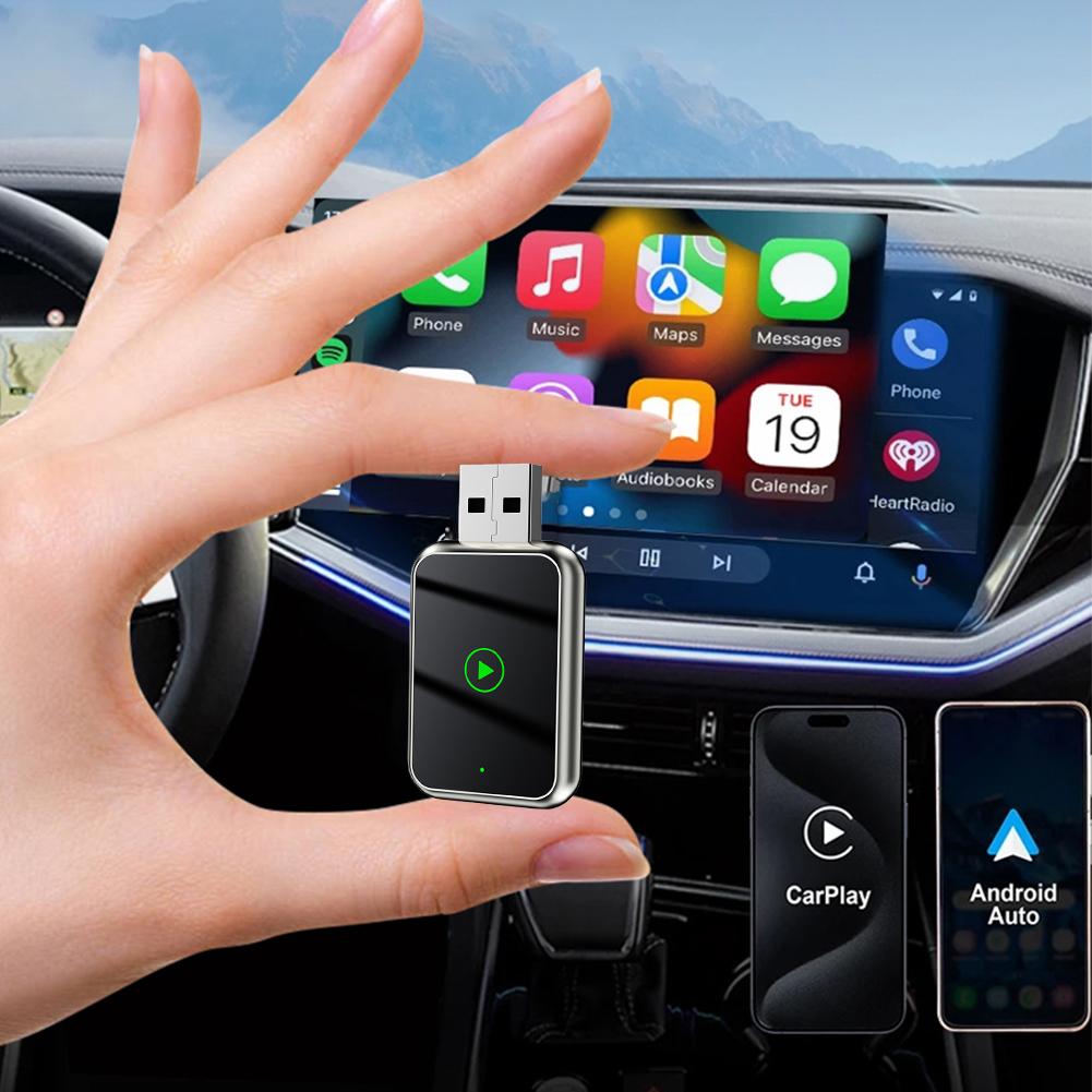2 in 1 Wireless CarPlay Android Auto Adapter Wireless CarPlay Adapter Plug & Play Mini Carplay&Auto Box Dongle for Factory Wired