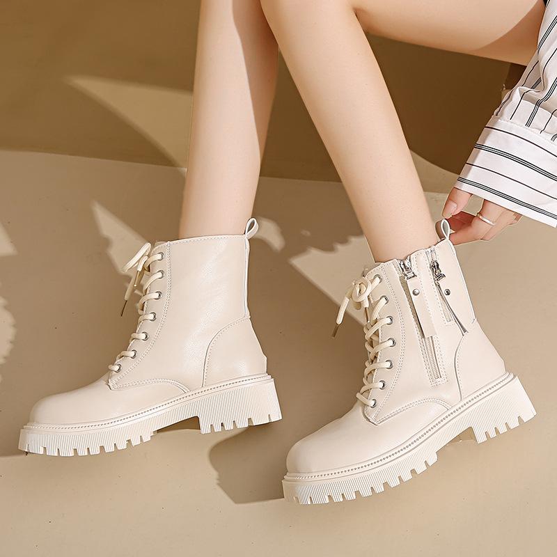 British style solid color double zipper velvet Martin boots 2025 autumn and winter new personality trend comfortable warm women's boots