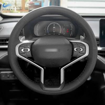 Soft Perforated Microfiber Leather Cover For Haval Jolion 2022 Hand Sewing Car Interior Steering Wheel Cover Trim Black