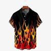 Zomerse Streetwear Casual Overhemd met Vlammenprint Korte Mouwen 2025 Hawaïaans Revers Ontwerp Herenhemd