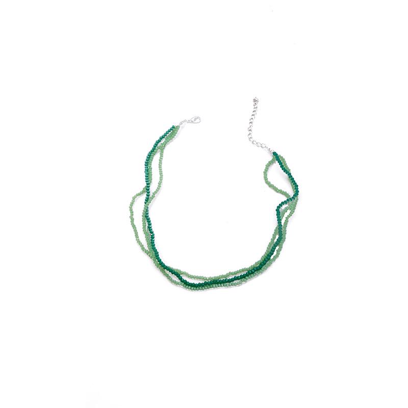 

Двухцветное ожерелье из бисера ручной работы: Регулируемая многослойная цепочка на ключицу цвета лесной зелени для женщин