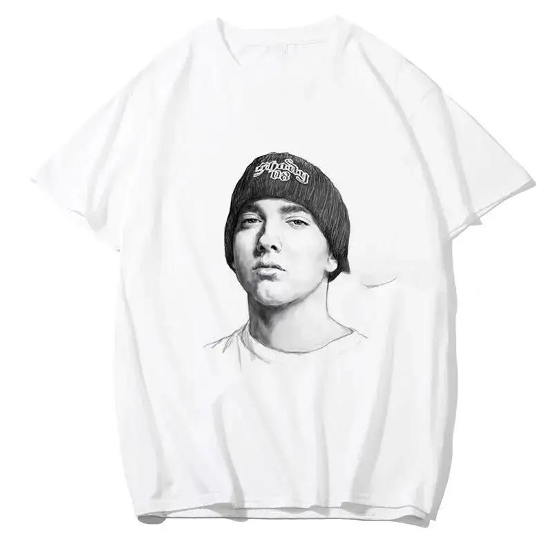 2025 Sommer Rapper Eminem Grafikbedrucktes T-Shirt Herren Retro Reine Baumwolle HipHop Mode Lässig Locker geschnittenes T-Shirt Damen