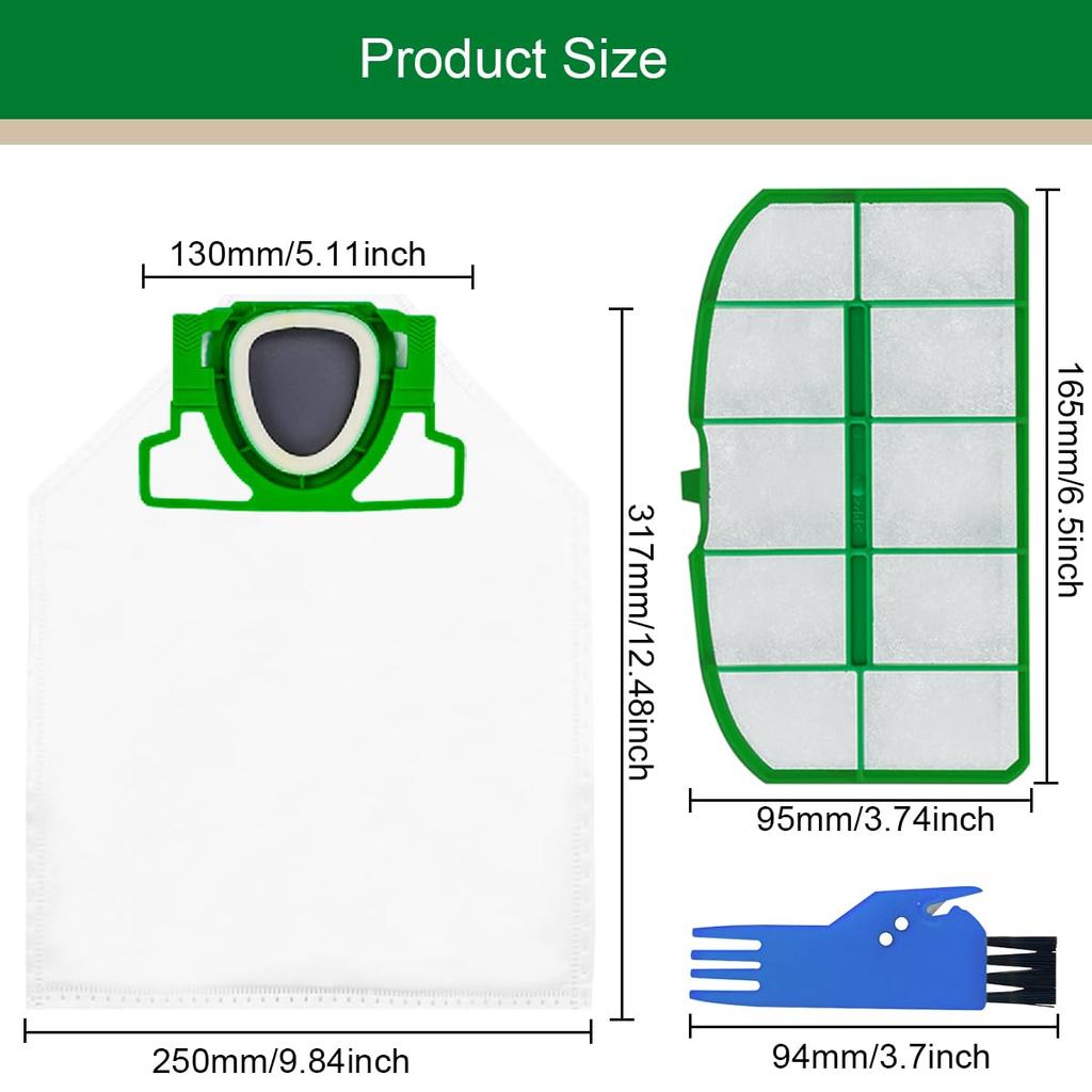 EATBALE Compatible Vorwerk Kobold VK200 FP200 5 Layer Micro Dust Cleaning Bags with 12 Vacuum Cleaner Bags 2 HEPA Filter Fits High Performance Dust