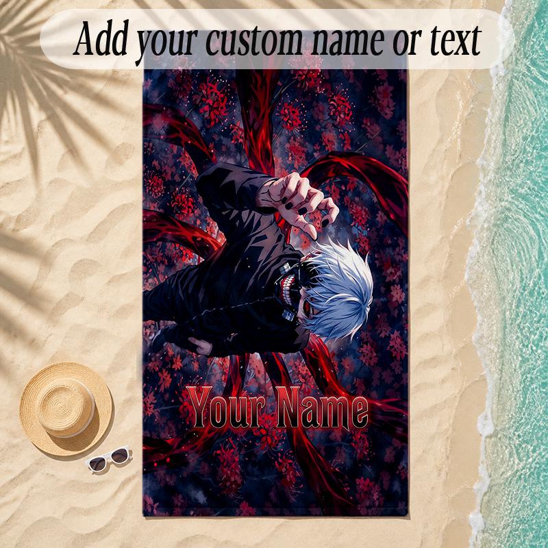 Beach TowelTokyo Ghoul Custom Name Text Personalized Soft Towel for Beach Pool Indoor Home Decor Gift