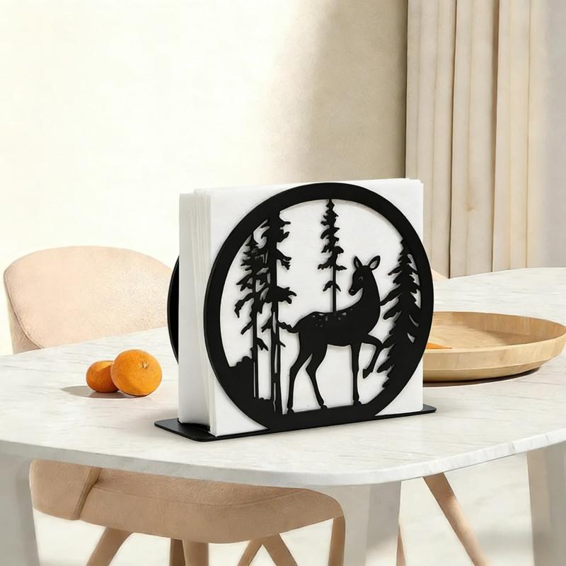 Living Room Bedroom Vertical Iron Art Deer Tissue Box Creative Simple Black Home Decor Tissue Storage Napkin Box