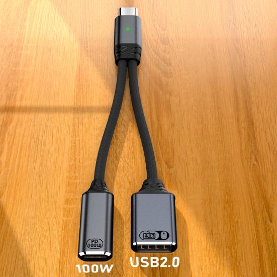 USB-C OTG Charging 2-in-1 100W PD & Data Adapter Cable Type C To USB