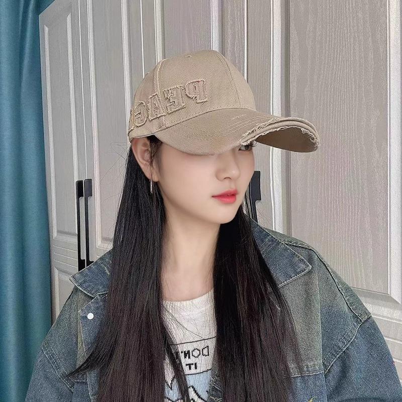 Retro Ripped Hard Top Baseball Cap Female Face Small Spring and Autumn Outdoor Sunshade Big Head Circumference Peaked Cap Mickey