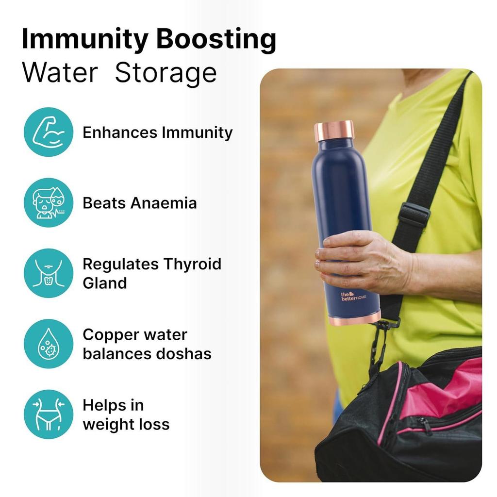 Kupfer-Trinkflasche | 950 ml Kupfer-Trinkflasche | Mit antioxidativen Eigenschaften | Bietet gesundheitliche Vorteile | Reines Tamba | Blau