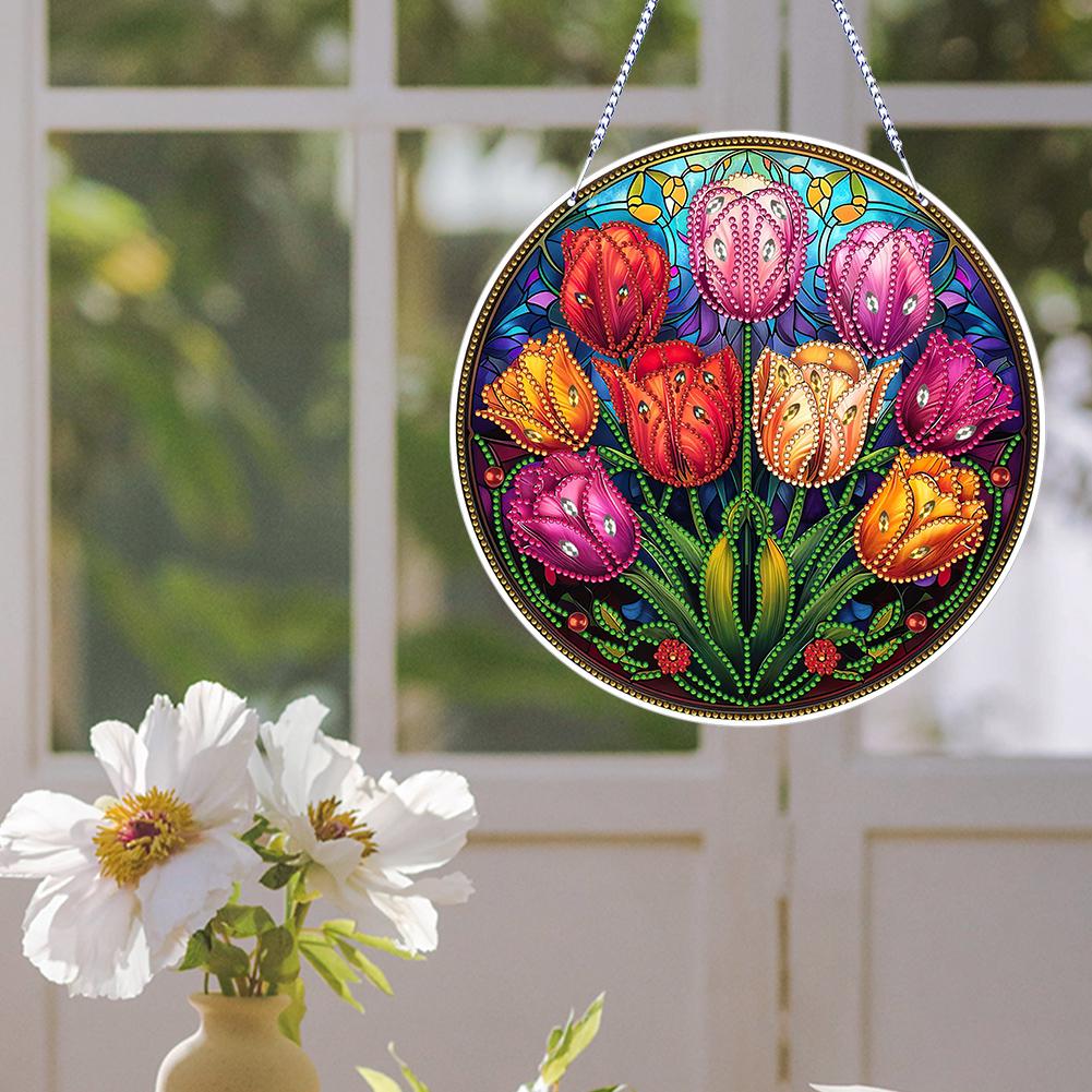 2D Flaches DIY Diamant Art Sonnenfänger Diamantmalerei Set Strass Diamant Art Fensteranhänger Fenster Hängende Kunst für Heimdekoration