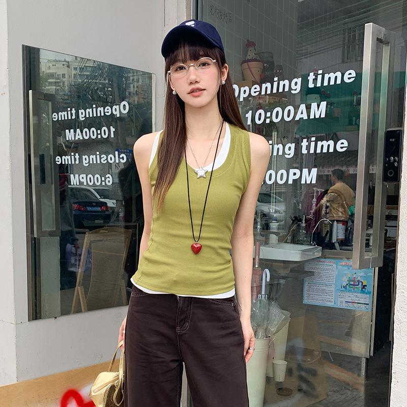 Real shot u-neck knitted suspender vest women's summer new slim-fitting and thin inner cover bottomed sleeveless top