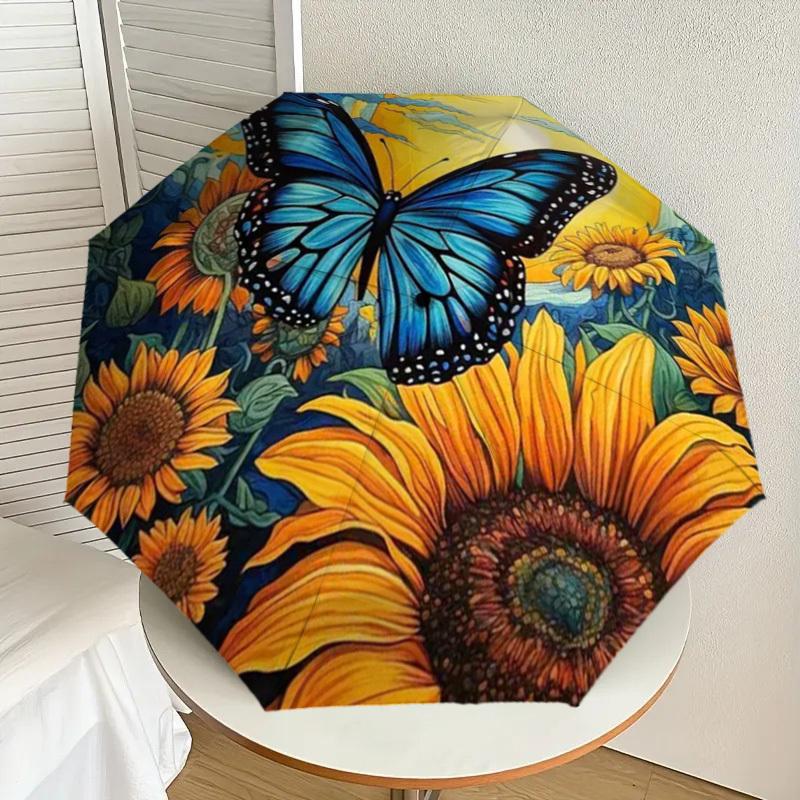 

1pc Butterfly Sunflowers Garden Artwork Umbrella with Plastic Handle,Suitable for All Seasons Home Travel Outdoor UmbrellaDD165