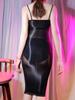 Spaghetti Strap Oil Shiny Glossy Pencil Dresses Women Sexy Thin Sheer Nightclub Package Hip Mini Dresses High Elastic Shape Wear
