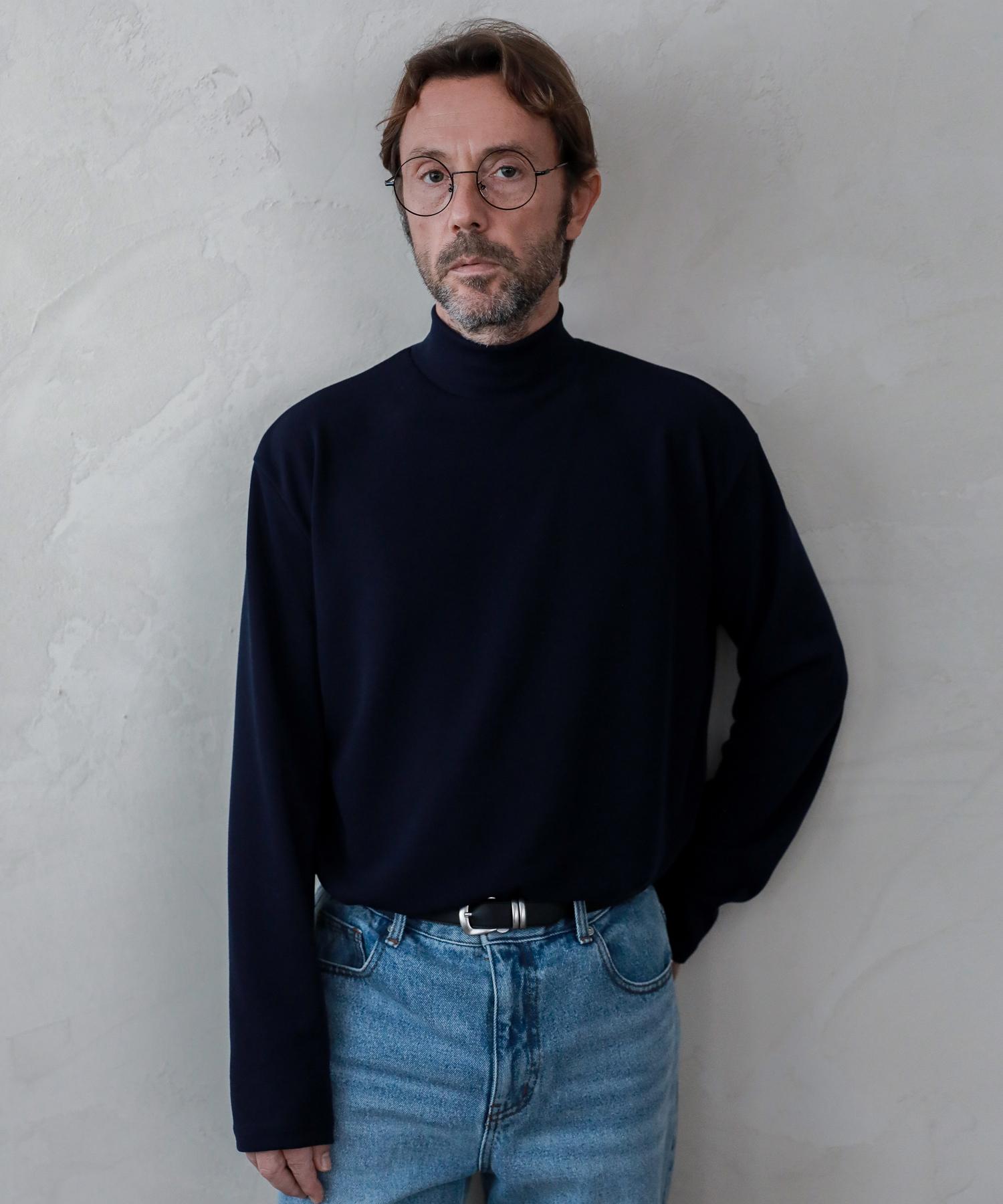 Iesn Ribbed Half-Turtleneck Knit T-Shirt Navy L