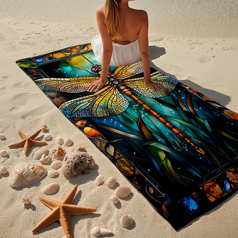 Stained Glass Dragonfly Garden Beach Towel, Super Soft Microfiber, Gift for Her/Him, Birthday, for Pool, Beach, Travel, Home Decor Fan Gifts