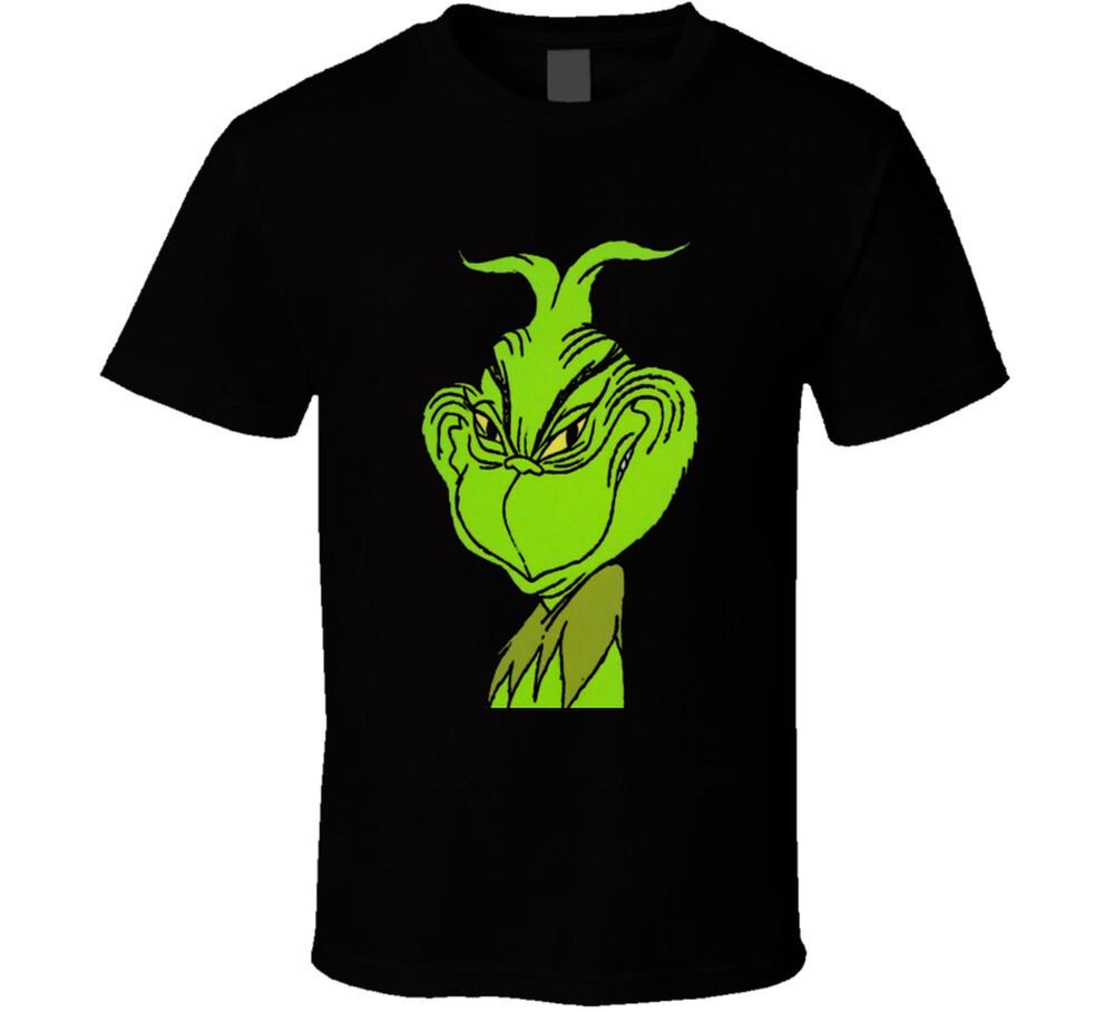 The Grinch Who Stole Christmas Face Cartoon Black T Shirt Mens Womens Tees Top 3XL