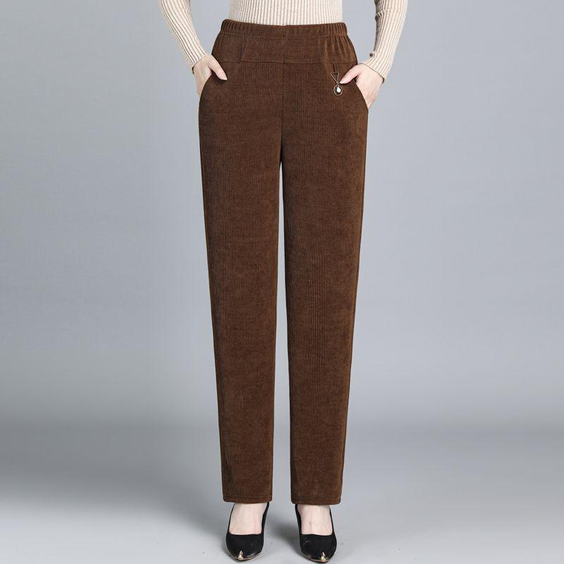 Women's Corduroy Straight-Leg Pants with Velvet Lining – Loose Fit for Autumn and Winter