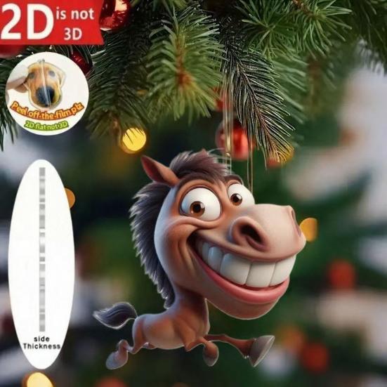 Funny Horse Acrylic Car Rearview Ornament 2D Flat Cartoon Prank Horse Automotive Interior Hanging Accessory for Tree Door Window Decor