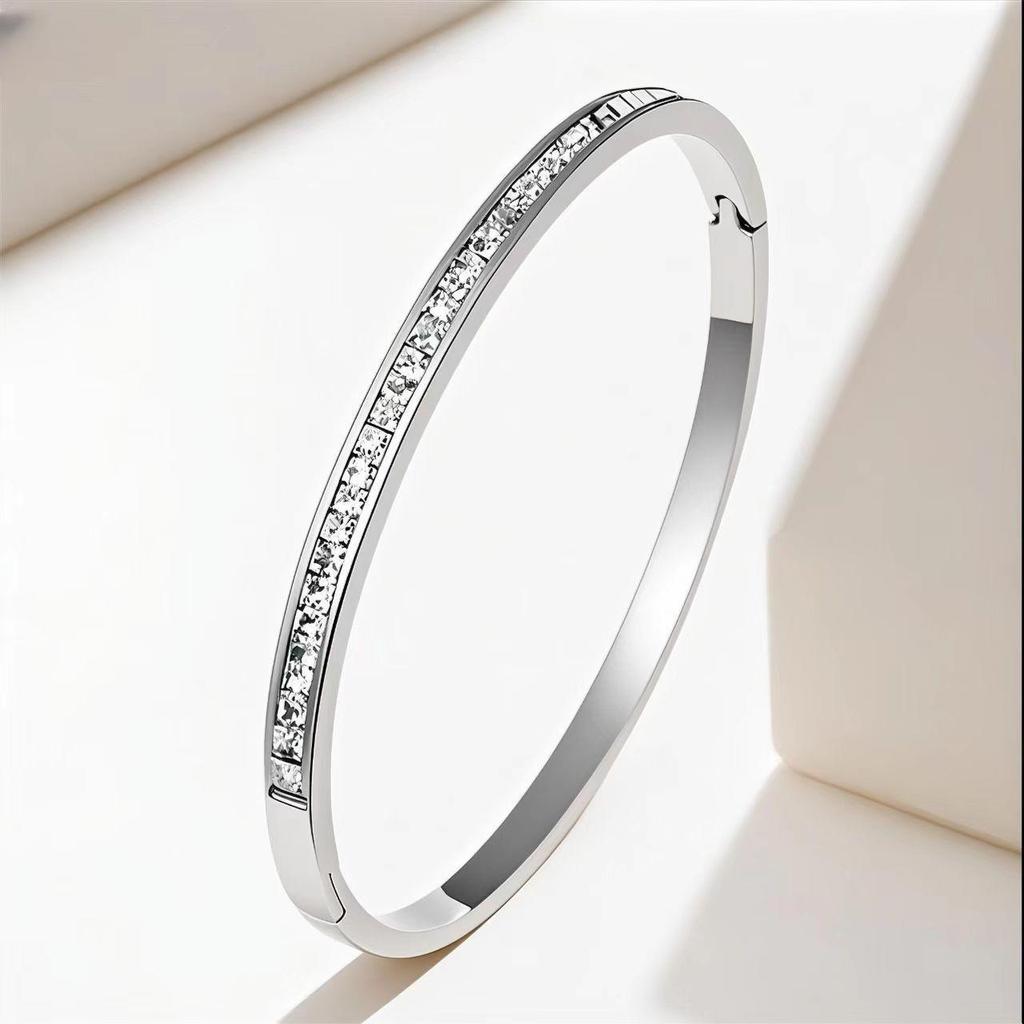 Elegant Roman Numeral Intertwined Titanium Steel Bracelet for Women - Diamond Inlaid, Double Layer, Colorfast Jewelry