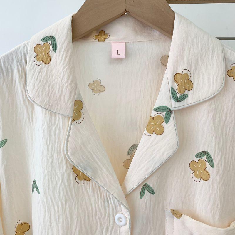 Cloud Cotton Pajamas Short Sleeve Pants Women's Two-piece Set Cotton Yarn Spring and Summer Home Wear Student Cute Cardigan Confinement Clothing