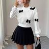 Tops for Women Fashionable Simple Bow Knot Decorated Short Sweatshirt Pullover