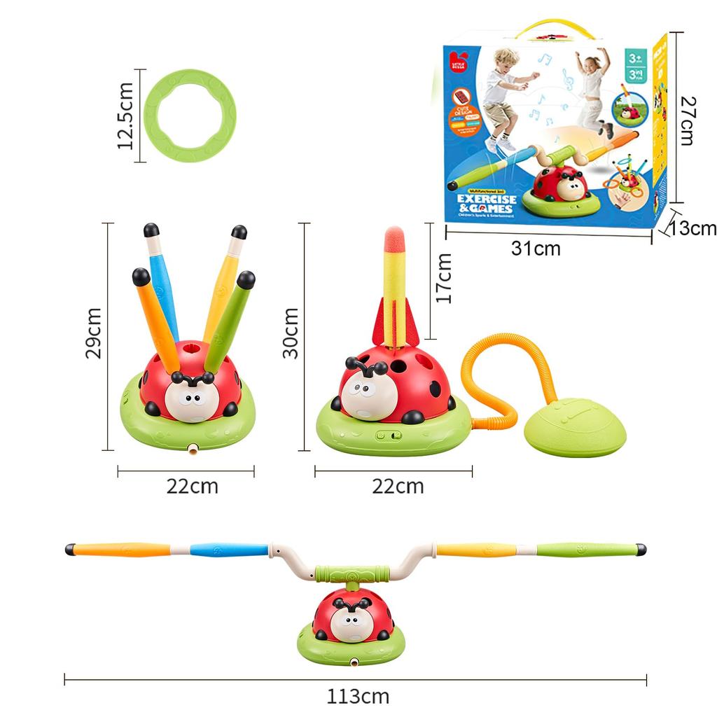 PanKome 3 in 1 Musikalisches Elektrisches Springseil Ringwurfspiel Ringwurf-Set Wurfspiel Stomp Abschuss Raketenwerfer für Kinder Outdoor-Spielzeug mit