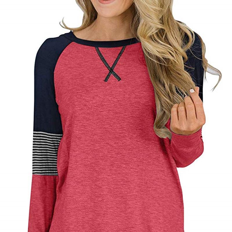 SCIONE Nová móda Dámské pruhované tričko Šití Kulatý výstřih Ležérní Dámské tričko Volný top