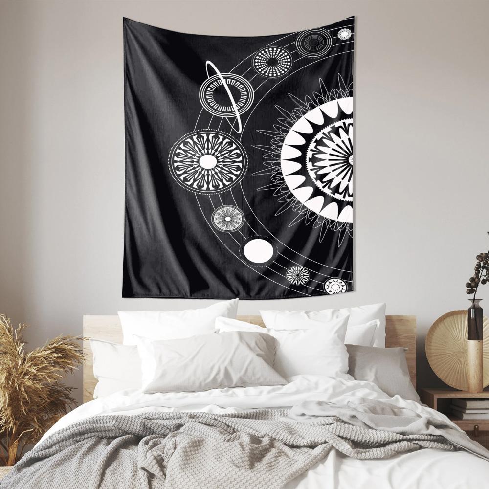 Black and White Abstract Mandala Geometric Art Tapestry Essential Wall Hanging for Bedroom Decoration