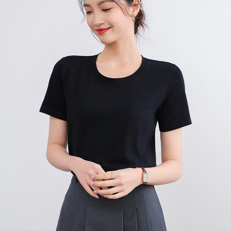 Women's Slim Fit Pure Cotton White T-Shirt - Short-Sleeved, Solid Color, Lightweight, Summer 2025 Edition