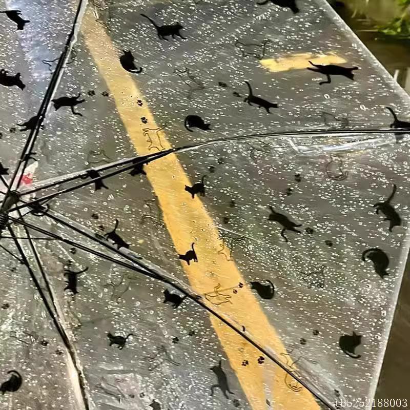 Japanese-Style Cute Black Kitten Umbrella: Fully Automatic, Large, Transparent, Reinforced Long Handle