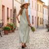 Mouweloze Gestreepte Maxi Jurk met Ruches V-hals Losse Pasvorm Lange Jurk voor Dames Casual Zomer Strandkleding Zomerjurk