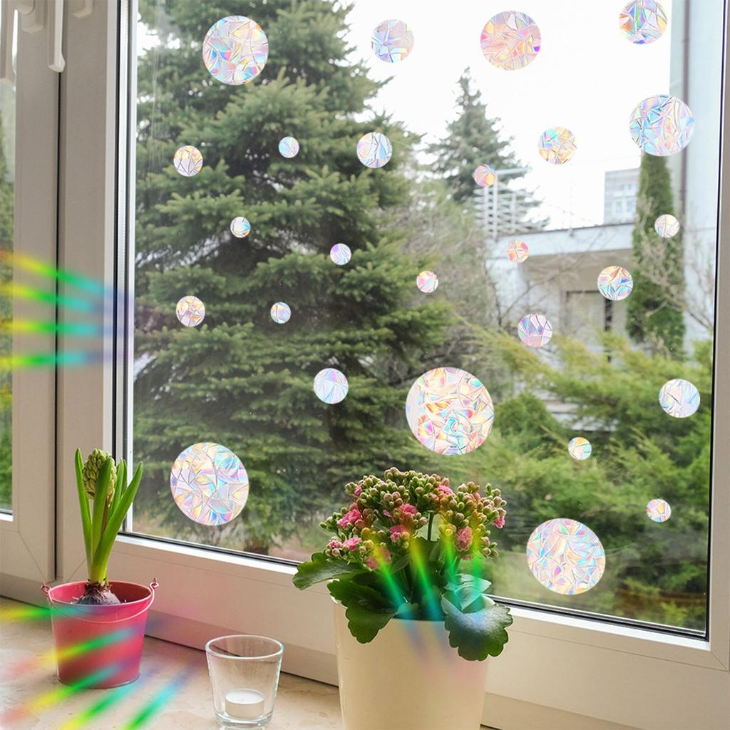 Anti-Collision Circular Window Stickers  Reusable Rainbow Window Clings Stop Birds from Hitting Windows