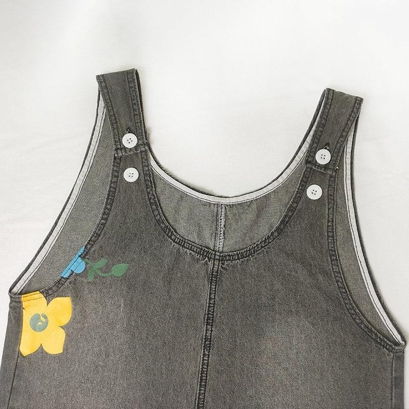 Mono rasgado con bordado Floral para mujer, peto vaquero sin mangas a la moda de verano para mujer