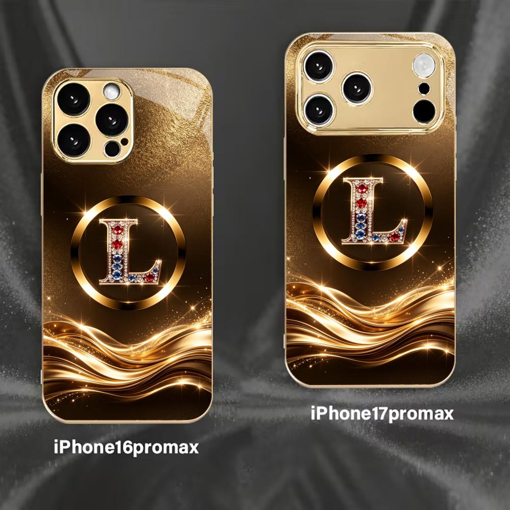 Luxurious Golden stripe phone case for funda iphone for iphone 17 pro max cover glass for iPhone 17 16 15 14 13 12pm Pro Plus