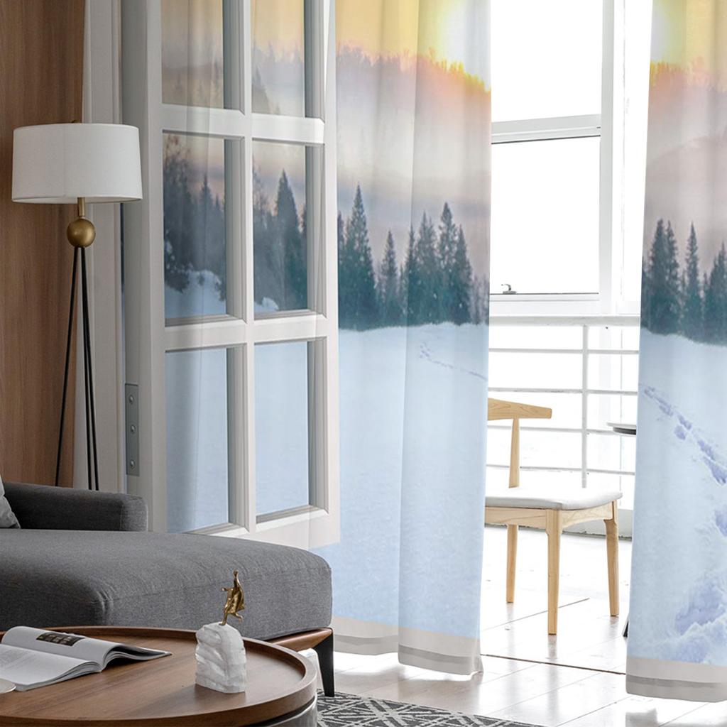 Sheer Sunrise Snow Footprints Tulle Curtains Living Room Bedroom Decoration Chiffon Voile Kitchen Window Curtain Drapes Polyester Washable Area Ready