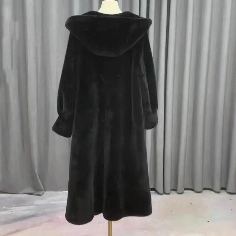 New High-end Imitation Velvet Mink Fur Coat Fur Coat Women's Long Hooded Environmentally Friendly Fur Coat