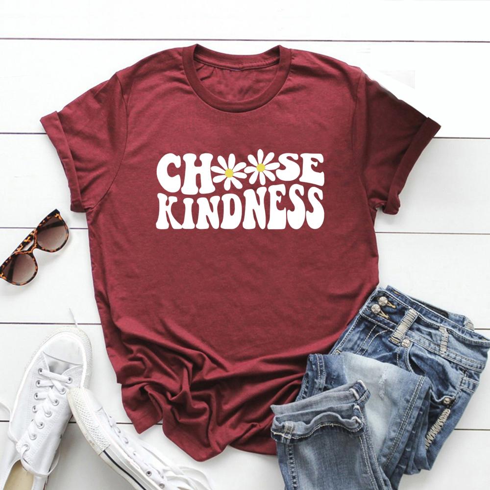 Teacher T-Shirt Choose Kindness Shirt Gift for Teacher Daisy Shirt Back To School Tee Women's Short Sleeve T-shirts Be Kind Tops
