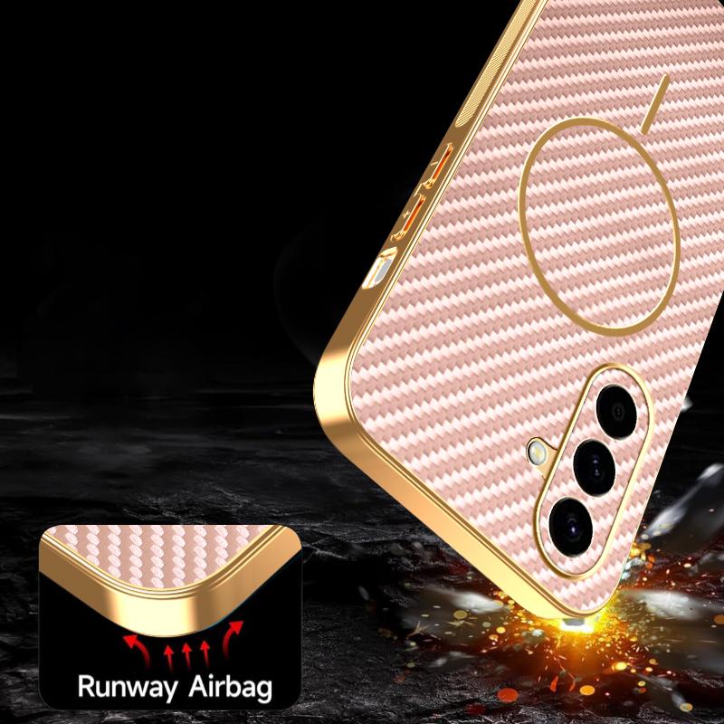 For Samsung Galaxy A56 5G Phone Case Carbon Fiber Textured Electroplated TPU Back Cover