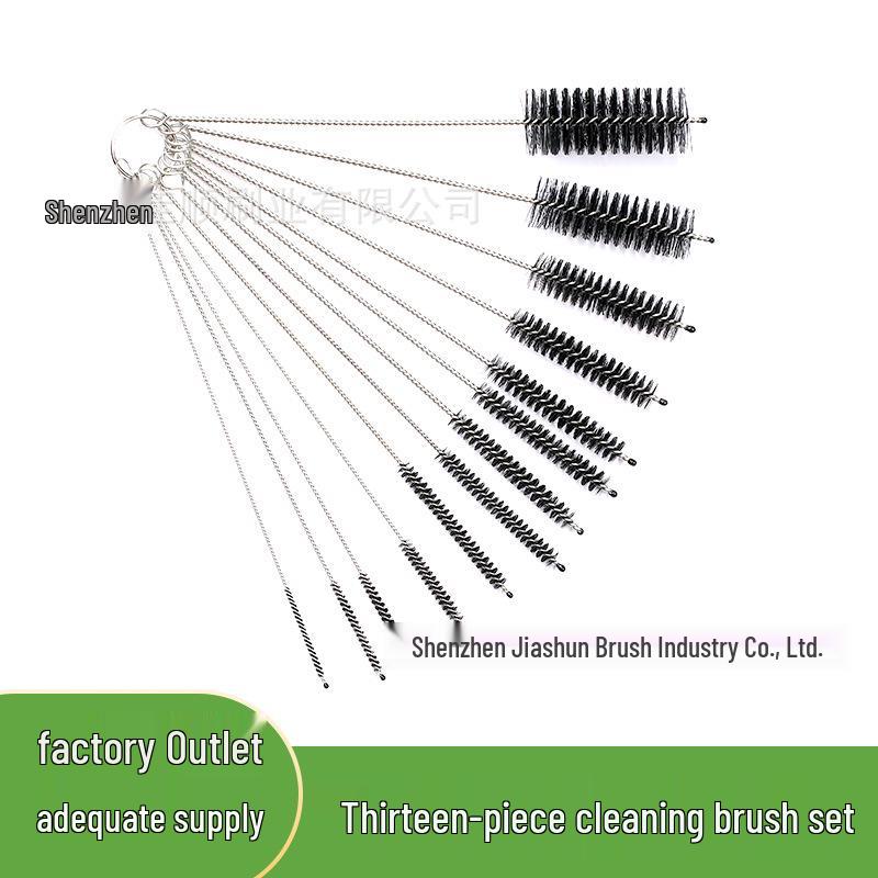 13-Piece Stainless Steel and Nylon Bristle Multi-Function Cleaning Brush Set for Straws, Cups, Lids, and Crevices