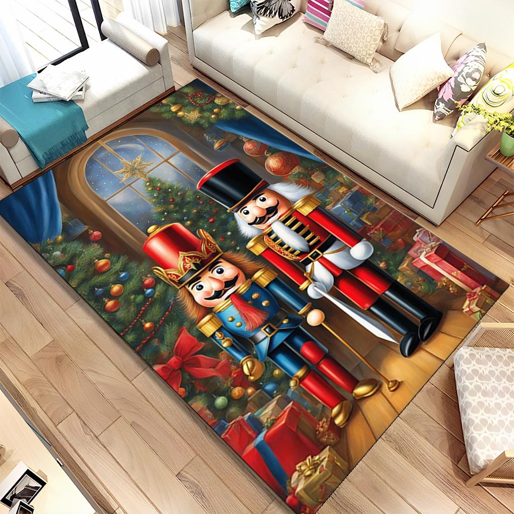 Merry Christmas Gift The Nutcracker Cartoon Doll Happy New Year Carpet Rug for Living Room Bedroom Home Sofa Decoration,Non-slip