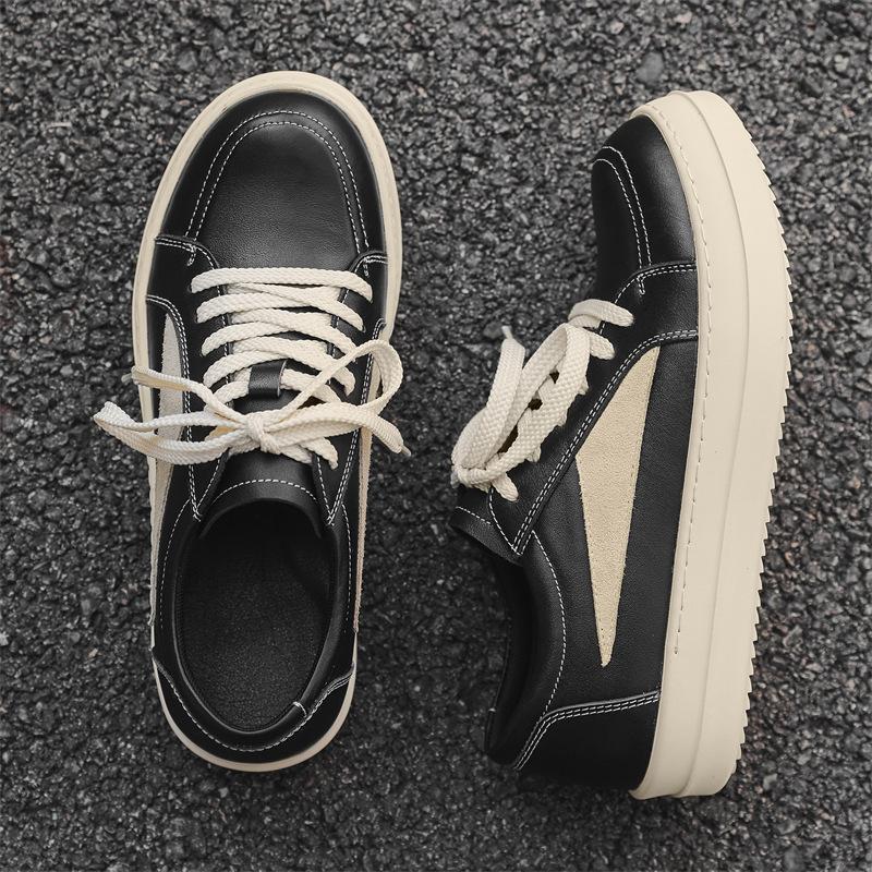 Men'S Spring New Genuine Top Layer Cowhide Low-Top Skate Shoes, Thick Sole Fashion Trend Casual Sports Sneakers
