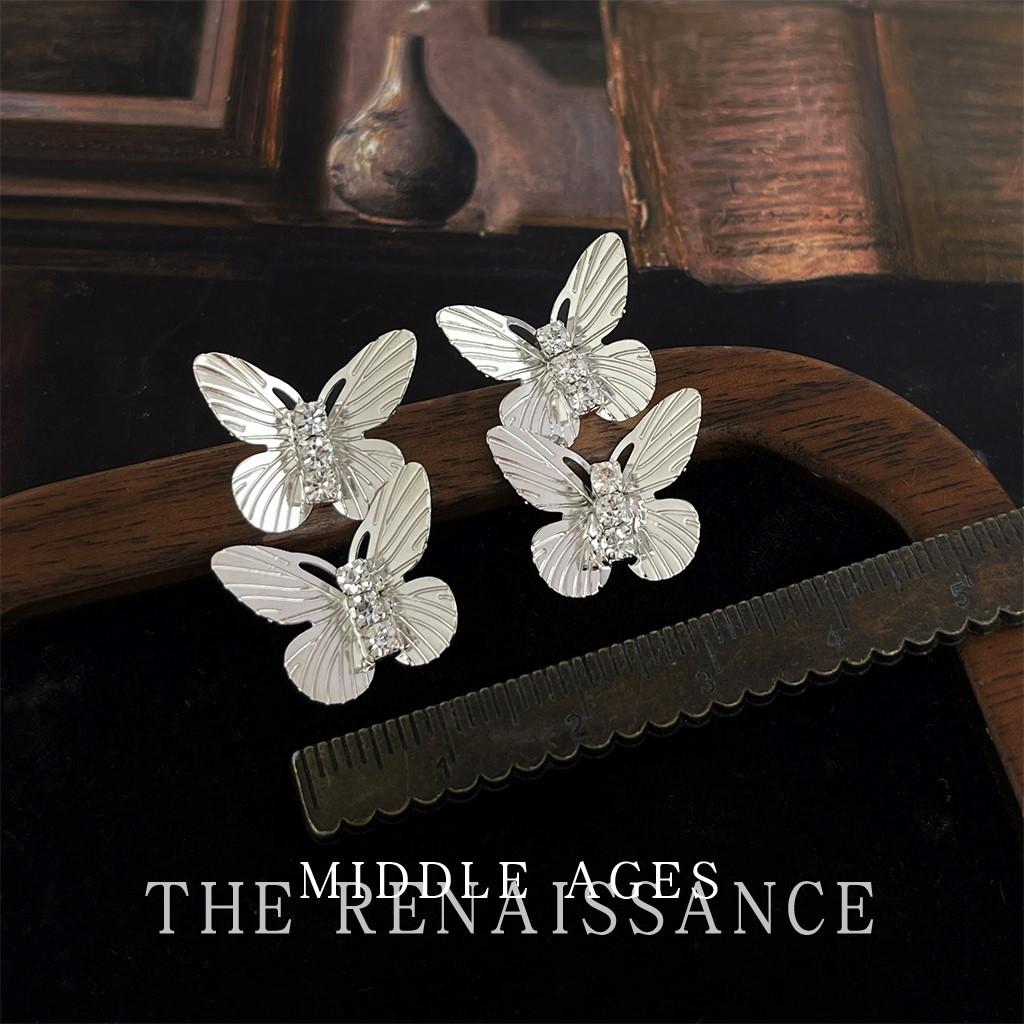 

French three-dimensional butterfly zircon fringed earrings temperament retro elegant earrings